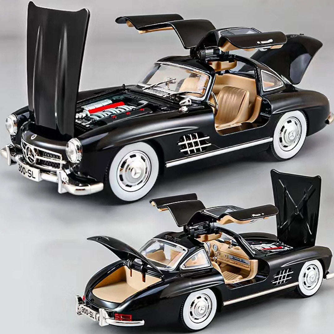 Collection of high-quality diecast model cars displayed on a shelf, showcasing detailed craftsmanship and realistic design.