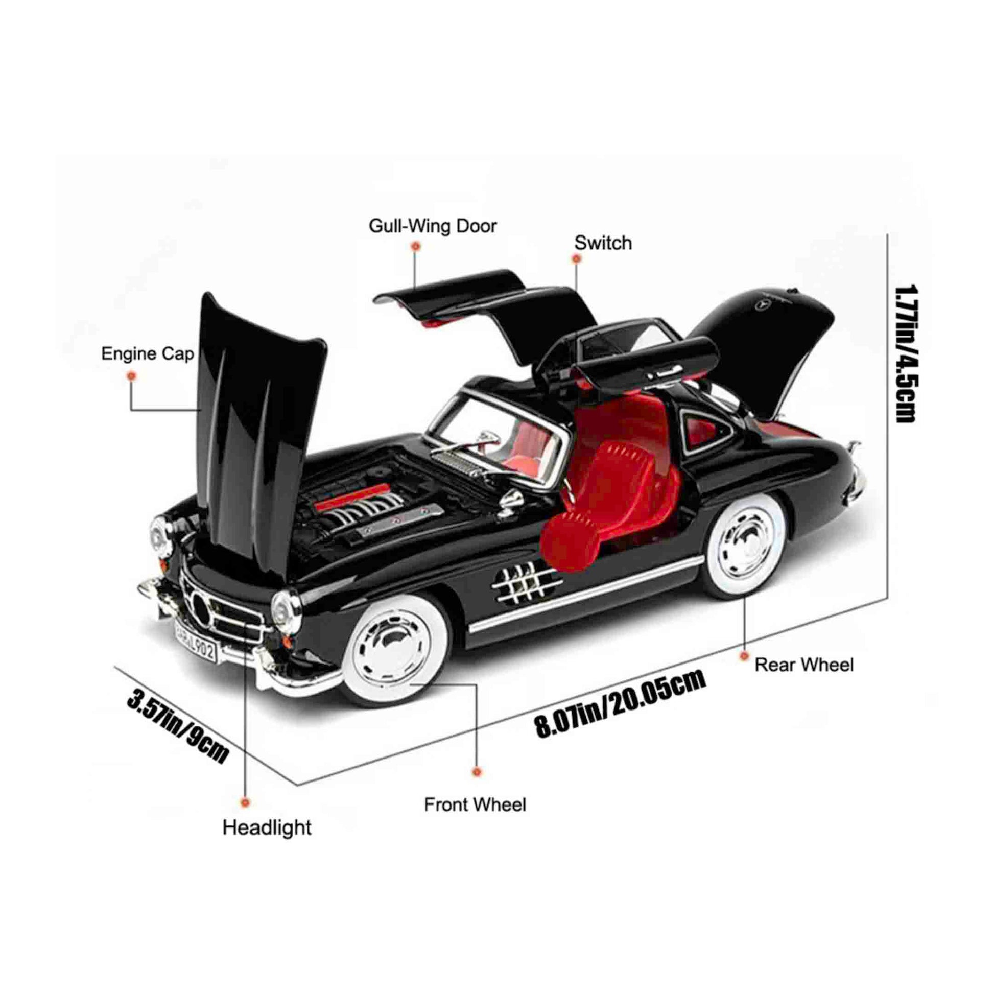 9-inch alloy diecast model car showcasing intricate design and craftsmanship, perfect for collectors and decor.