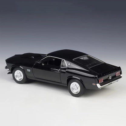 Detailed diecast model of a classic muscle car, showcasing sleek lines, a vibrant red exterior, and chrome accents, capturing the powerful design and speed of the original vehicle in miniature form.